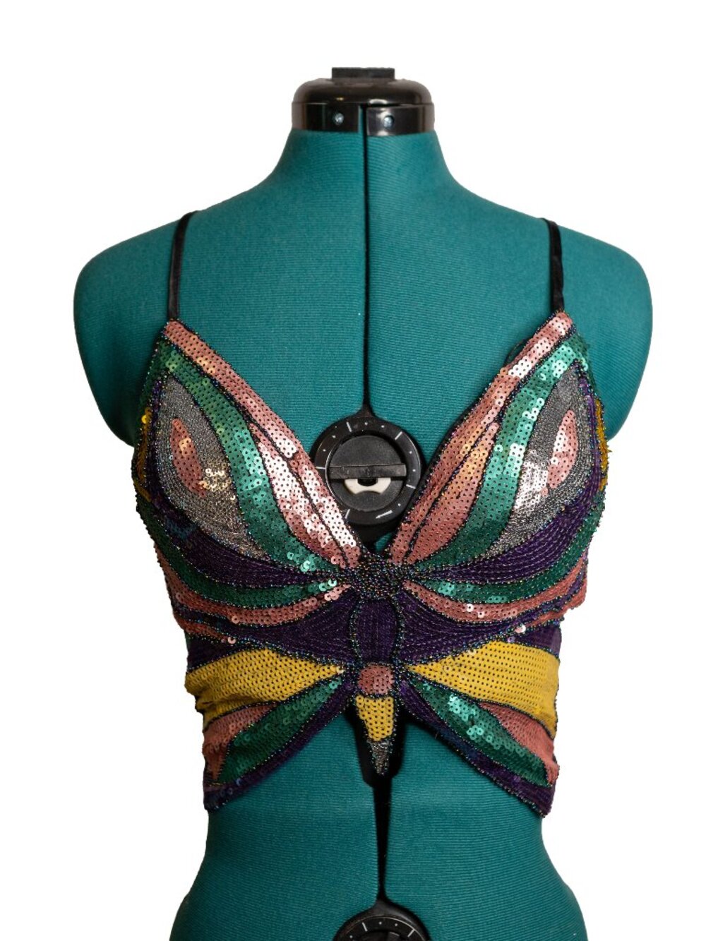 Vivid New York Sequin Butterfly Cross-Back Crop Top - Free Size